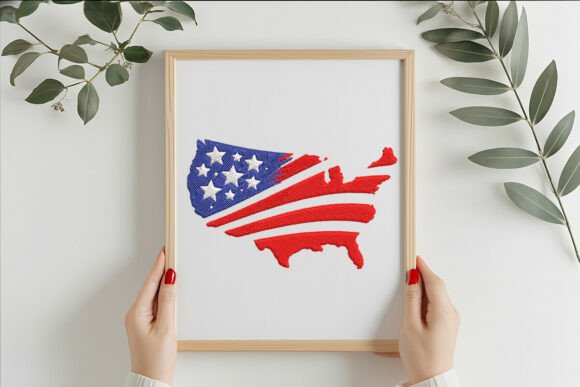 4th of July USA Map Embroidery Design