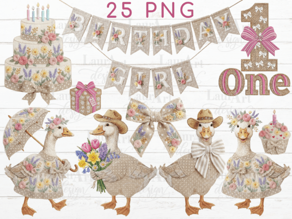 Birthday Goose Embroidery for 1st Birthday