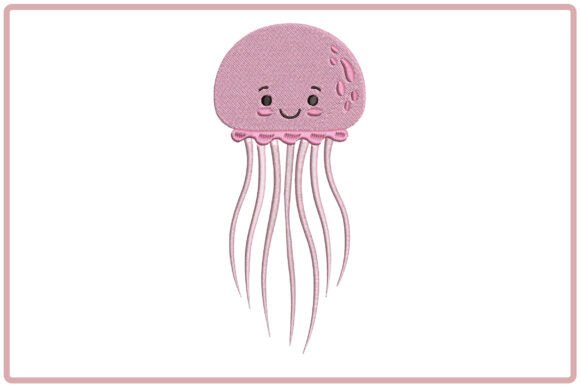 Cute Pink Jellyfish Embroidery Design