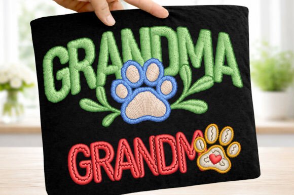 Dog Lover Grandma Faux Embroidery Png