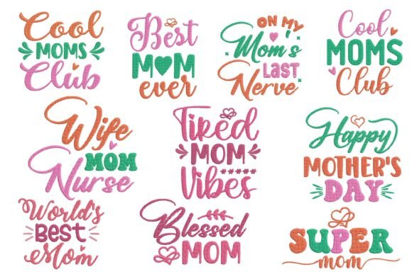 Funny Mom Quotes Embroidery Bundle Set