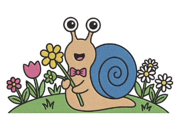 Kawaii Snail in Garden Embroidery