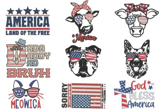 Patriotic USA Animals Embroidery Design