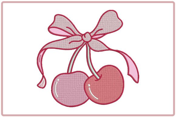Pink Cherry Bow Embroidery Design