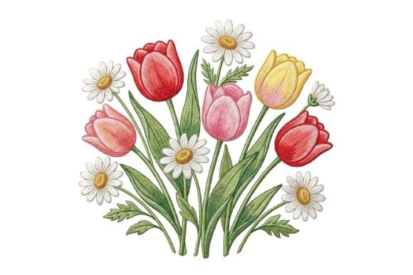 Spring Tulip Bouquet Embroidery PNG Review for Business Branding